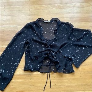 Newbury Kustom | B&W Star Sheer Cropped Blouse | S